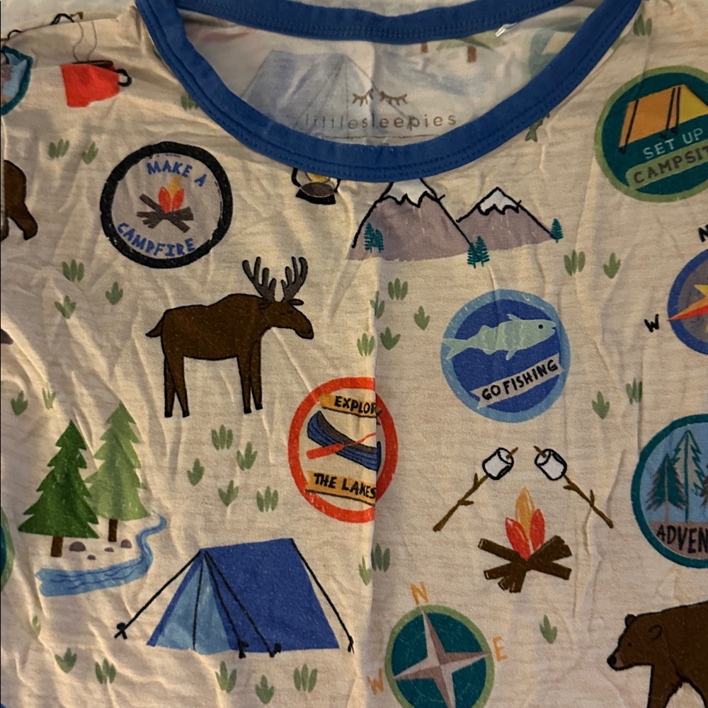 Little Sleepies Toddler Camping Print Pajama Set - Blue Trim - Picture 2 of 2